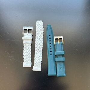 Fossil White Braided and Teal Watch Straps with Metal Buckles